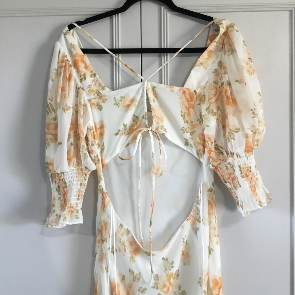 Luxxel Puff Sleeve Strappy Open Back Floral Maxi Dress size L - Picture 3 of 13